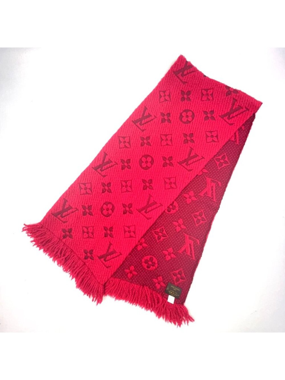Louis Vuitton Logomania Scarf Ruby Silk Wool Pink Red